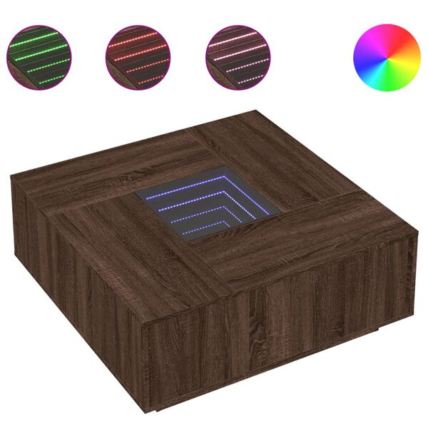 vidaXL Coffee Table with Infinity LED Brown Oak 100x100x40 cm