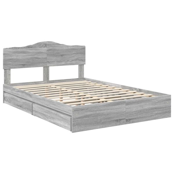 vidaXL Storage Bed Grey Sonoma 160 x 200 cm Engineered Wood