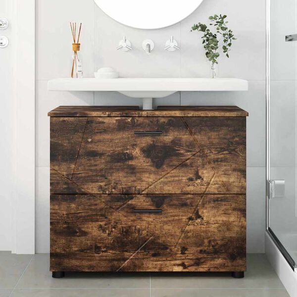 vidaXL Bathroom Cabinet with Drawer Smoked Oak 76.5 x 35 x 64 cm