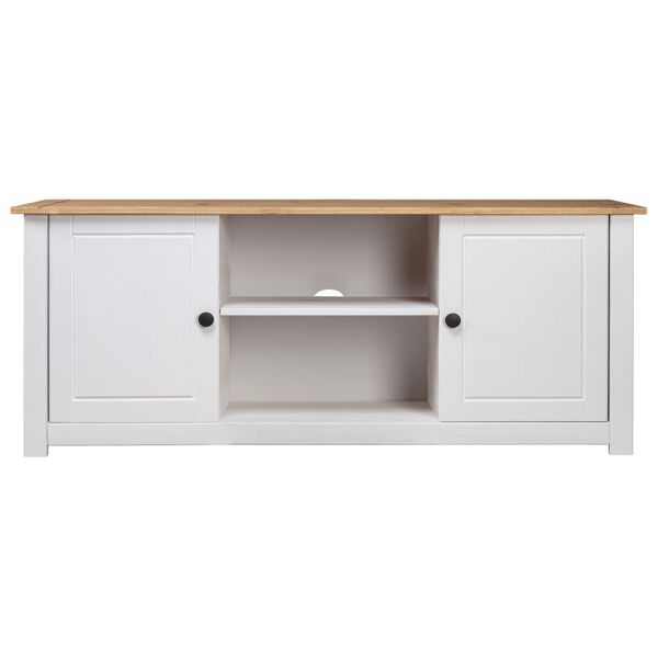 vidaXL TV Cabinet White 120x40x50 cm Solid Pine Wood Panama Range