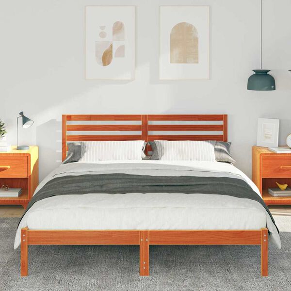 vidaXL Bed Frame with Headboard Wax Brown 140 x 200 cm Solid Pine Wood