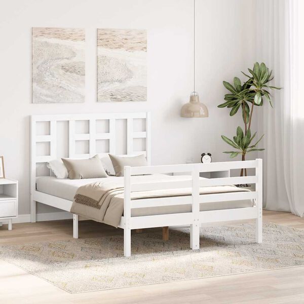 vidaXL Bed Frame without Mattress White Small Double Solid Wood Pine