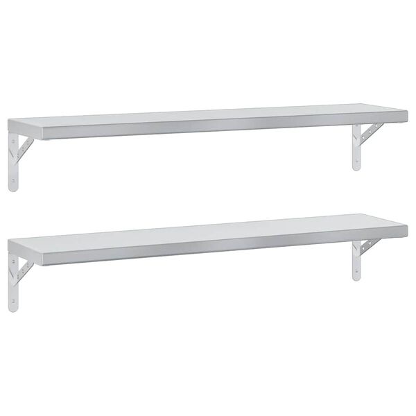 vidaXL Wall Shelves 2 pcs 100x23.5 cm Silver Stainless Steel