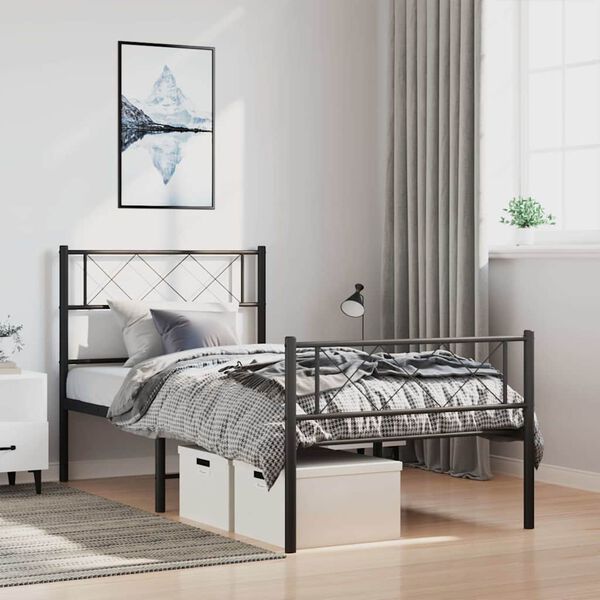 vidaXL Metal Bed Frame without Mattress with Footboard Black 100x200cm