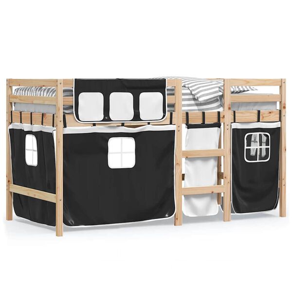vidaXL Kids' Loft Bed with Curtains without Mattress White&Black 90x200 cm