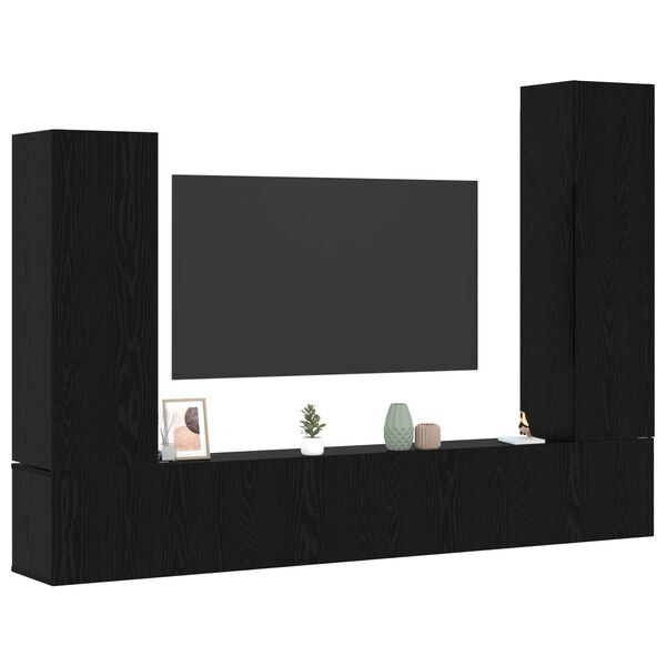 vidaXL TV Cabinet Set Wall-mounted 4 pcs Black Oak Engineered Wood