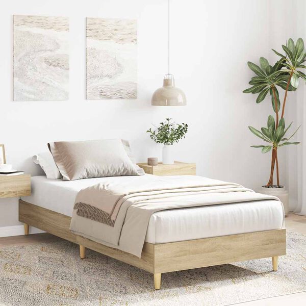 vidaXL Bed Frame No Mattress Sonoma Oak 100x200 cm Engineered Wood