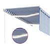 vidaXL Manual Retractable Awning with Blind&LED 3x2.5m Blue&White