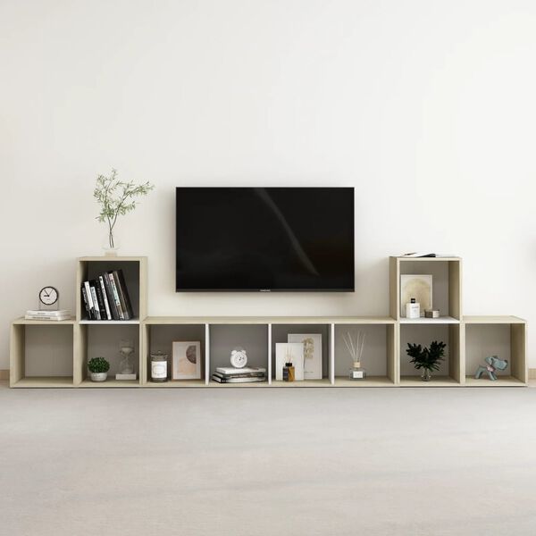 vidaXL 5 Piece TV Cabinet Set White and Sonoma Oak Engineered Wood