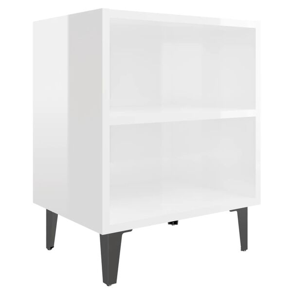 vidaXL Bed Cabinet with Metal Legs High Gloss White 40x30x50 cm