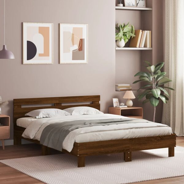 vidaXL Bed Frame with LED without Mattress Brown Oak 150x200 cm King Size