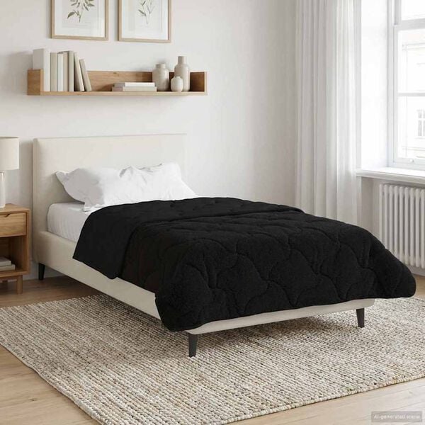 vidaXL Full Year Duvet Black 135 x 220 cm Microfiber and Teddy fleece