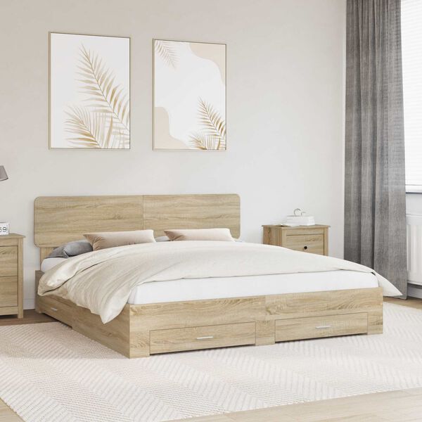 vidaXL Bed Frame with Drawer Sonoma Oak 200 x 200 cm Engineered Wood