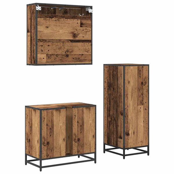 vidaXL Bathroom Furniture Set with Door 3 pcs Old wood Engineered wood
