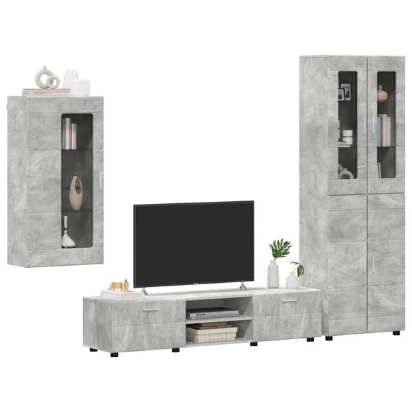 vidaXL TV Cabinet Set with Drawer Concrete Grey Engineered Wood