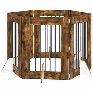vidaXL Dog Gate with Stands 6 pcs Smoked Oak 60 x 80 cm