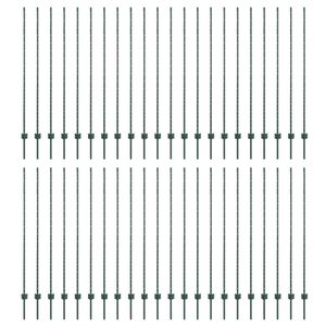 vidaXL Embedded Fence Post 44 pcs Green 200 cm Powder-Coated Steel