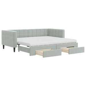 vidaXL Daybed with Trundle and Drawers Light Grey 90x190 cm Velvet