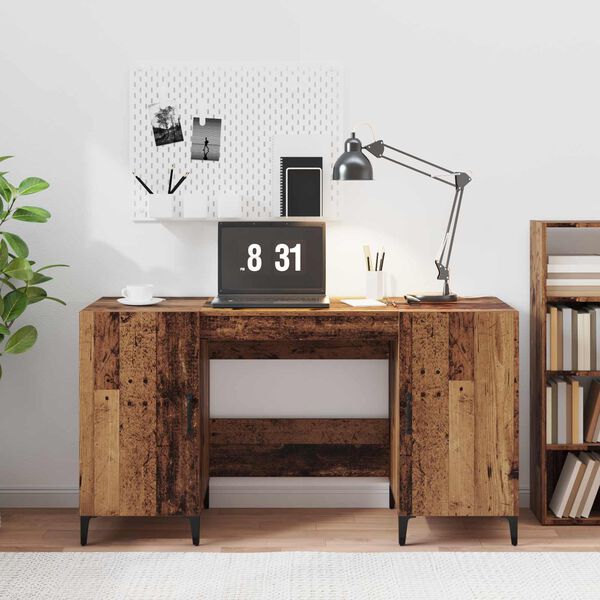 vidaXL Desk with Storage Old Wood 140 x 50 x 75 cm Engineered Wood