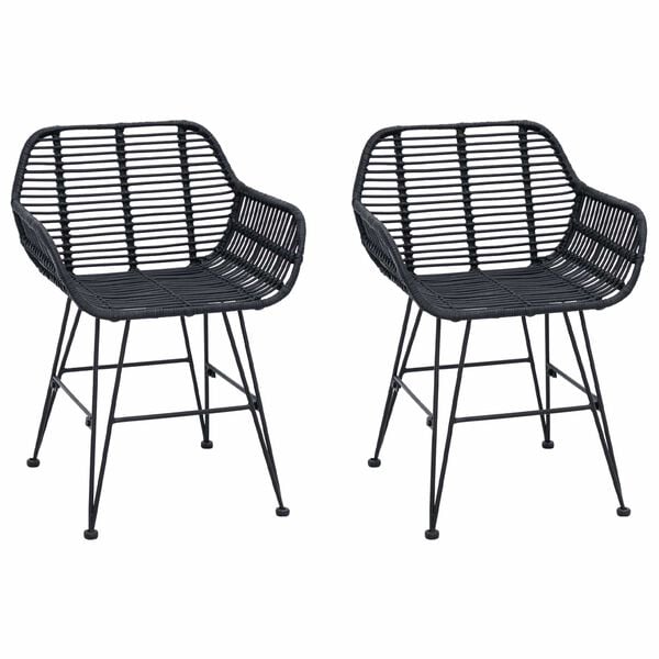 vidaXL Dining Chair 2 pcs Black 55 x 50 x 74 cm Rattan and Iron
