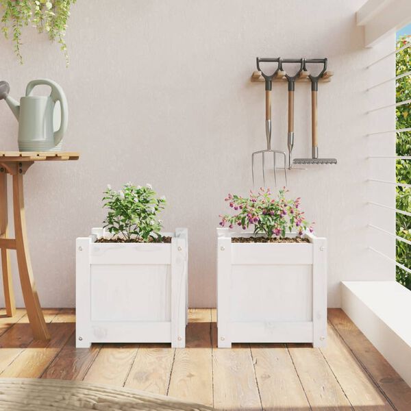 vidaXL Garden Planters 2 pcs White Solid Wood Pine
