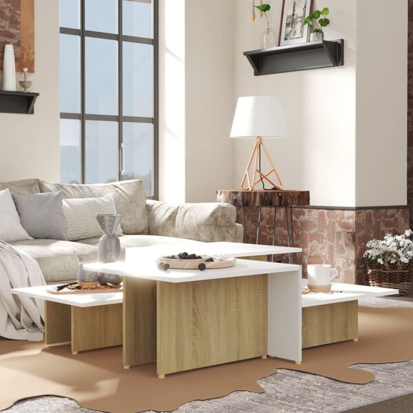 vidaXL Coffee Tables 2 pcs Sonoma Oak and White 111.5x50x33 cm Engineered Wood