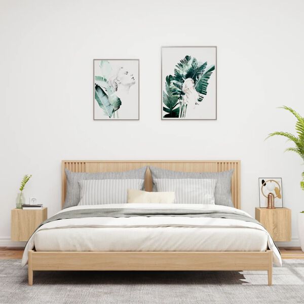 vidaXL TV Wall Cabinets with LED Lights 2 pcs Sonoma Oak 30.5x35x30 cm