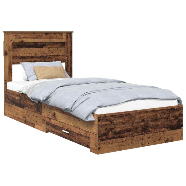 vidaXL Bed Frame with Headboard Old Wood 90 x 190 cm Engineered Wood