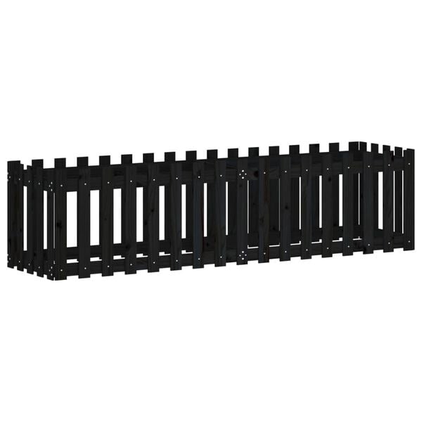 vidaXL Garden Raised Bed with Fence Design Black 200x50x50 cm Solid Wood Pine