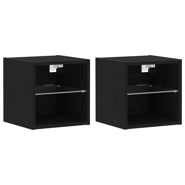 vidaXL LED Wall Bedside Cabinet with Black Engineered Wood