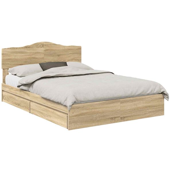 vidaXL Storage Bed with Drawer Sonoma Oak 140 x 190 cm Engineered Wood