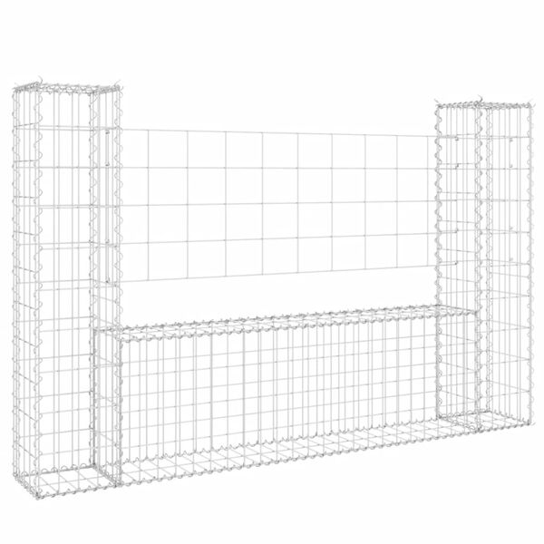 vidaXL U-shape Gabion Basket with 2 Posts Iron 140x20x100 cm