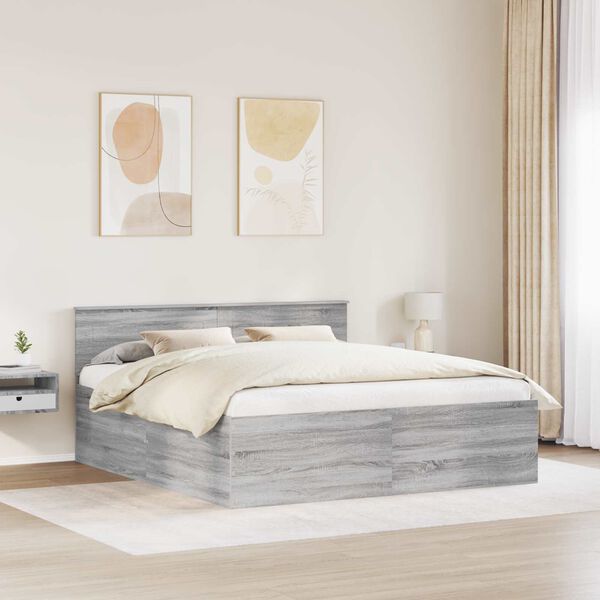 vidaXL Bed Frame Grey Sonoma 200 x 200 cm Engineered Wood