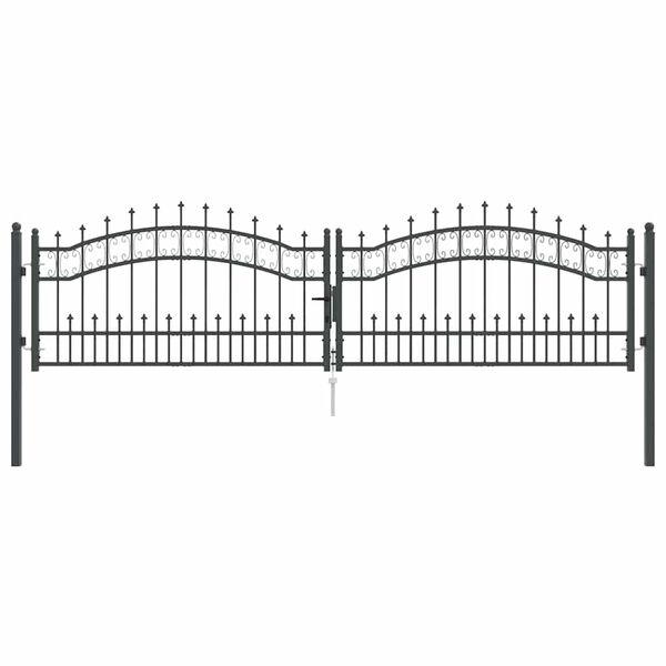 vidaXL Fence Gate with Spear Top Black 305x75 cm Powder-coated Steel