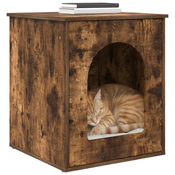 vidaXL Cat House Smoked Oak 53 x 52 x 62 cm Engineered Wood
