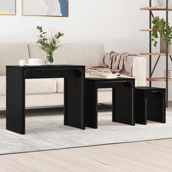 vidaXL Coffee Table 3 pcs Black Oak Engineered wood