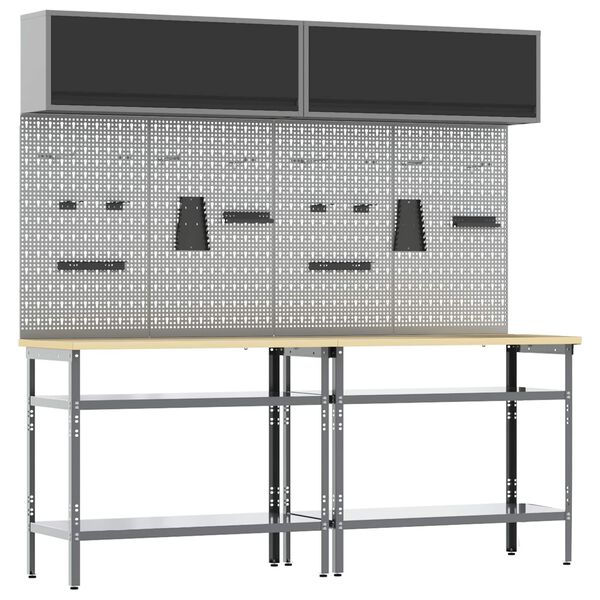 vidaXL Work Bench Set with Shelf with Storage 8 pcs Grey Steel