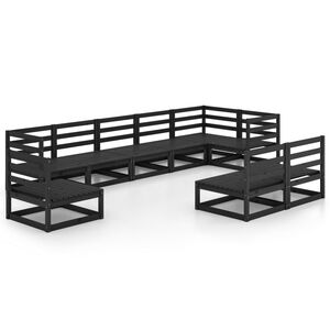vidaXL 9 Piece Garden Lounge Set Black Solid Pinewood