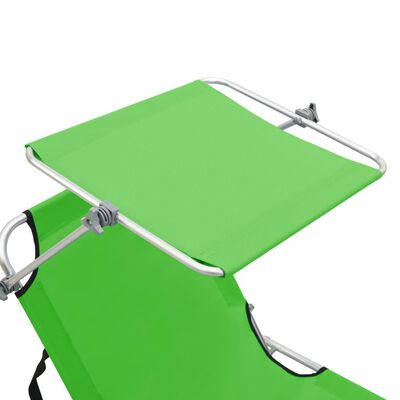 vidaXL Folding Sun Lounger with Canopy Green Aluminium