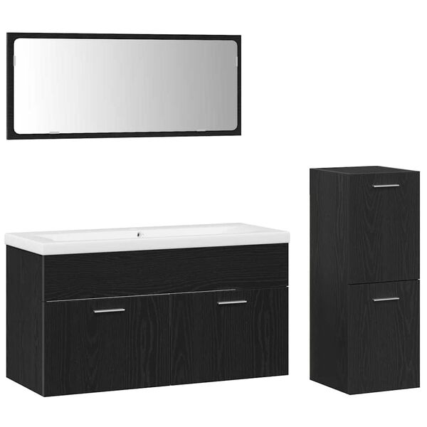vidaXL Bathroom Furniture Set 4 pcs Black Oak Engineered Wood