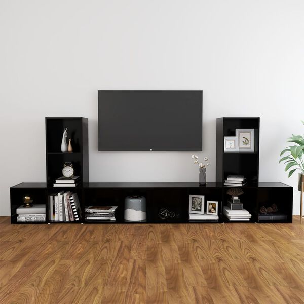 vidaXL 5 Piece TV Cabinet Set Black Engineered Wood