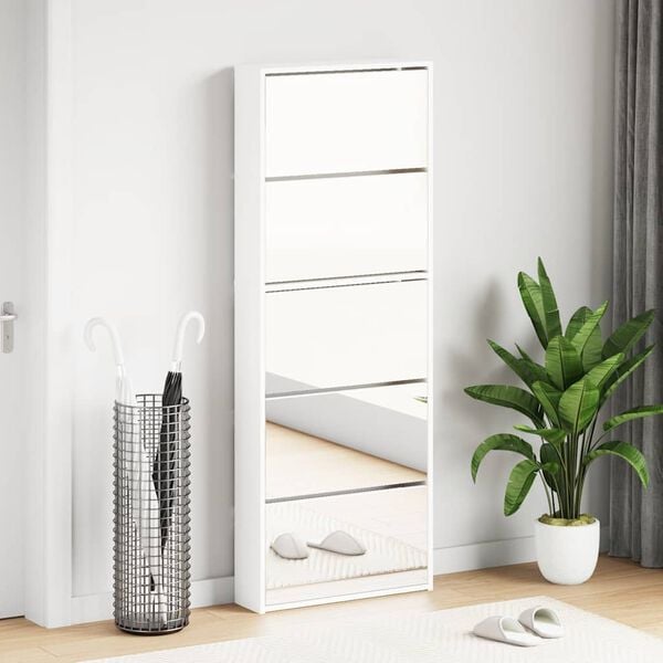 vidaXL Shoe Cabinet 5-Layer Mirror White 63x17x169.5 cm