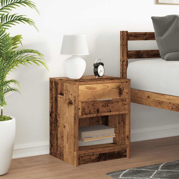 vidaXL Bedside Cabinet with Drawer Old Wood 40x34x50 cm