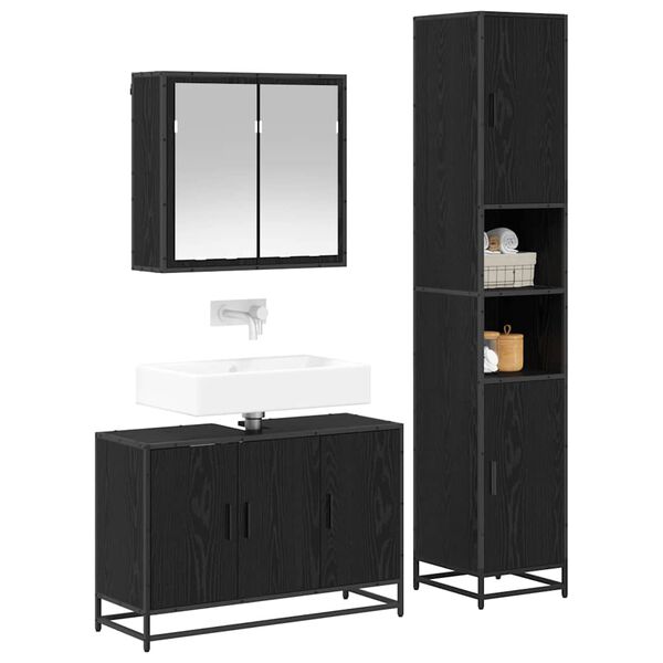 vidaXL Bathroom Furniture Set 3 pcs Black Oak Engineered Wood