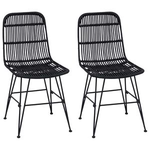 vidaXL Dinning Chair 2 pcs Black 41 x 55 x 85 cm Rattan and Steel