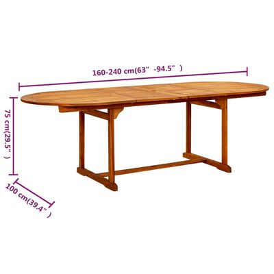 vidaXL Garden Dining Table (160-240)x100x75 cm Solid Acacia Wood