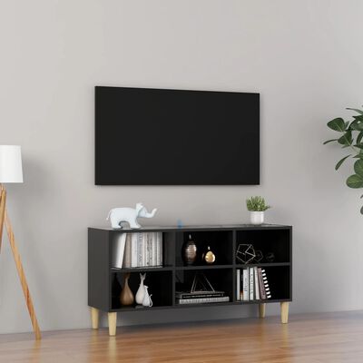 vidaXL TV Cabinet with Solid Wood Legs High Gloss Black 103.5x30x50 cm