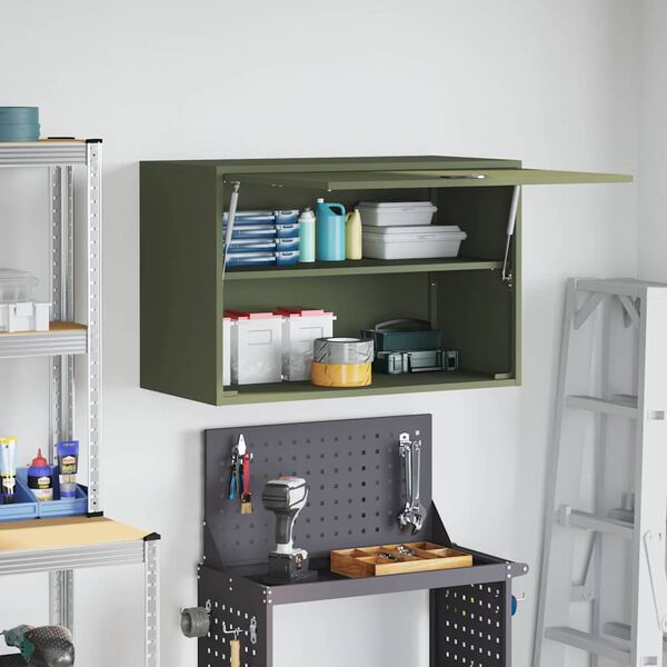 vidaXL Wall Cabinet for Garage with Gas-lift Door Olive green