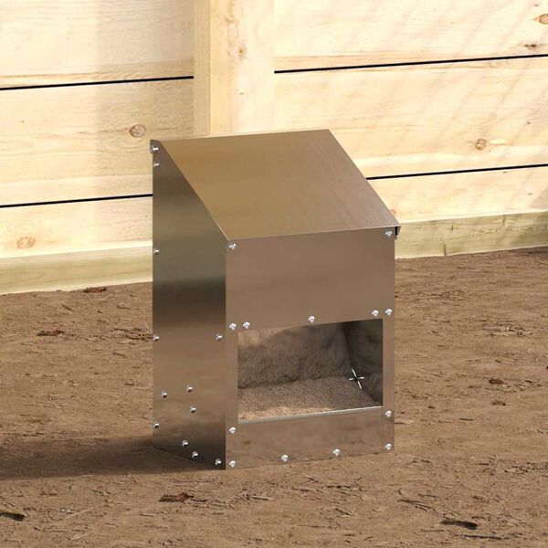 vidaXL Chicken Feeder Silver 21 x 16 x 33 cm Galvanised Steel