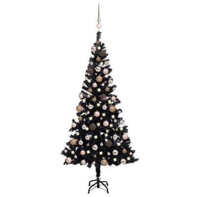 vidaXL Artificial Pre-lit Christmas Tree with Ball Set Black 150 cm PVC